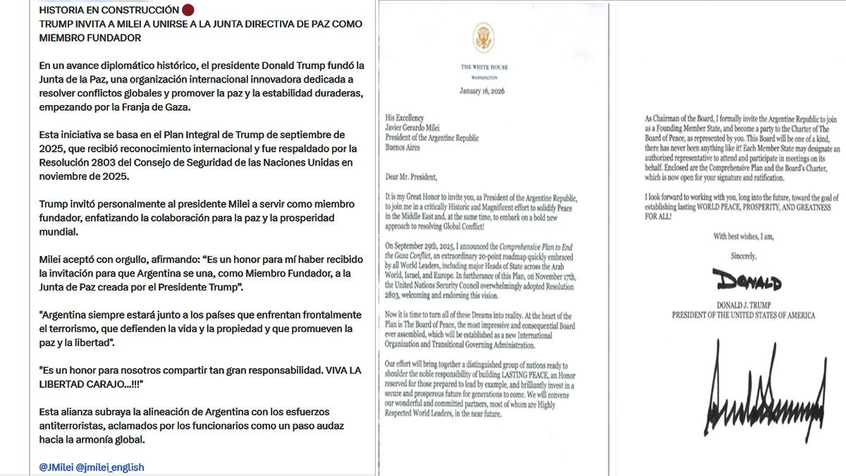 La invitación personal de Donald Trump a Javier Milei y la Argentina y la calurosa respuesta del presidente libertario. (Foto: A24.com)
