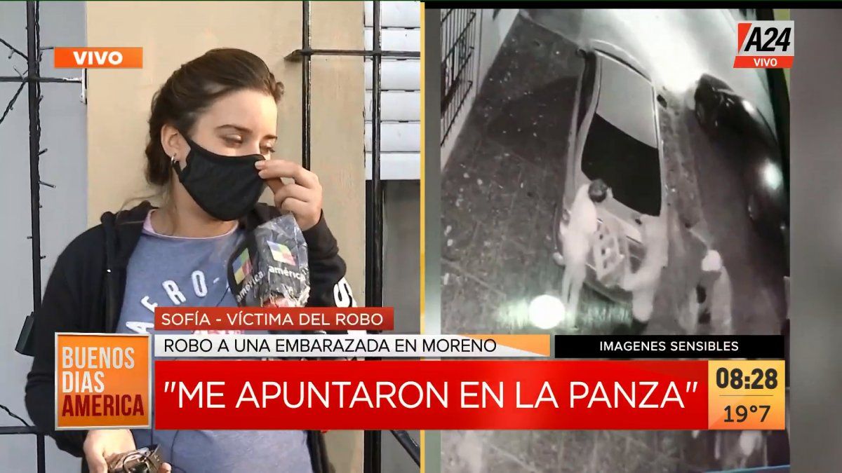 Una mujer embarazada contó el dramático robo que sufrió en Moreno (Foto: captura de TV).