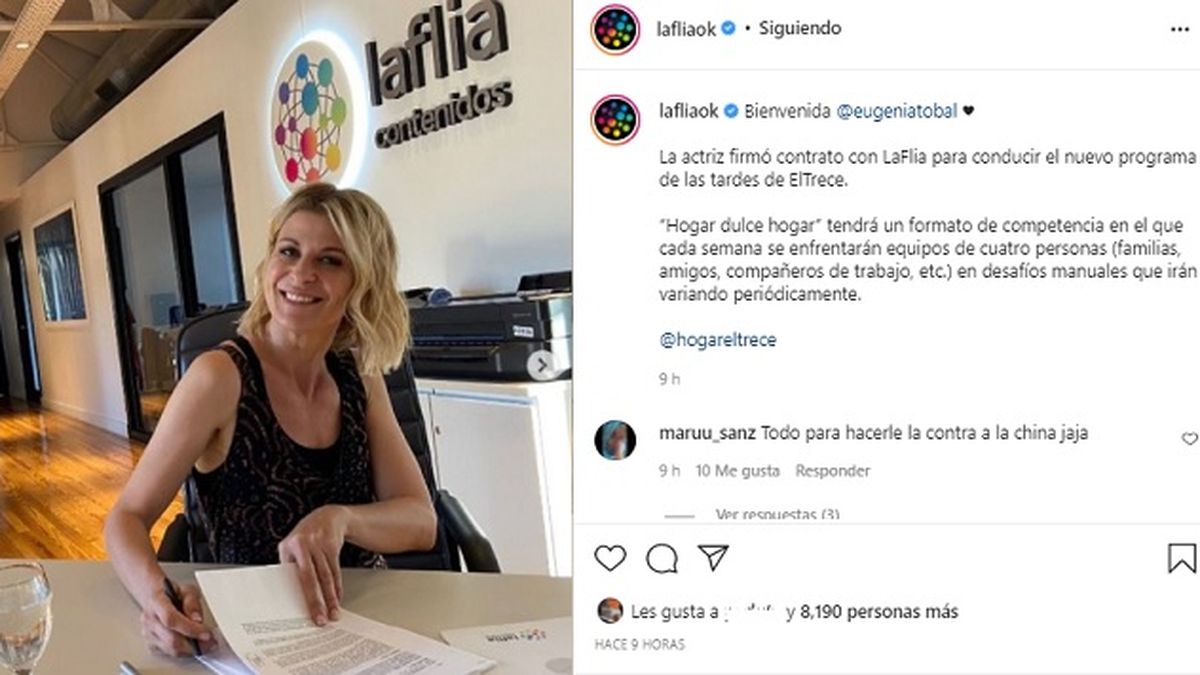 Eugenia Tobal firmó contrato en las últimas horas con Laflia, la productora de Marcelo Tinelli, para ponerse el frente de Hogar dulce hogar, el reality que se instalará pronto en las tardes de El Trece. 