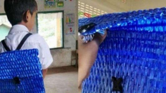Un papá le tejió una mochila a su hijo porque no tenía plata para comprar una nueva