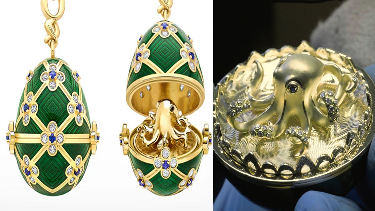 El huevo y el pulpo, las "joyas" de Faberg&eacute;, utilizadas en una pel&iacute;cula de James Bond. Robadas por un fan&aacute;tico delirante. (Foto: Gentileza 007 Store)