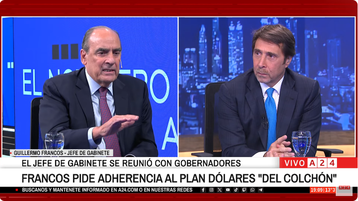 Francos participó del programa de Eduardo Feinmann en A24. (Foto: captura).