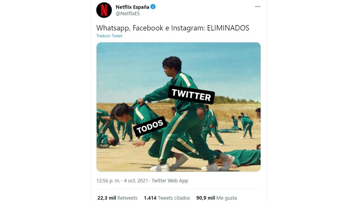 El meme de Netflix que lo coloc&oacute; como uno de lo influencers de la jornada en que se cay&oacute; Whatsapp, Instagram y Facebook.&nbsp;&nbsp;