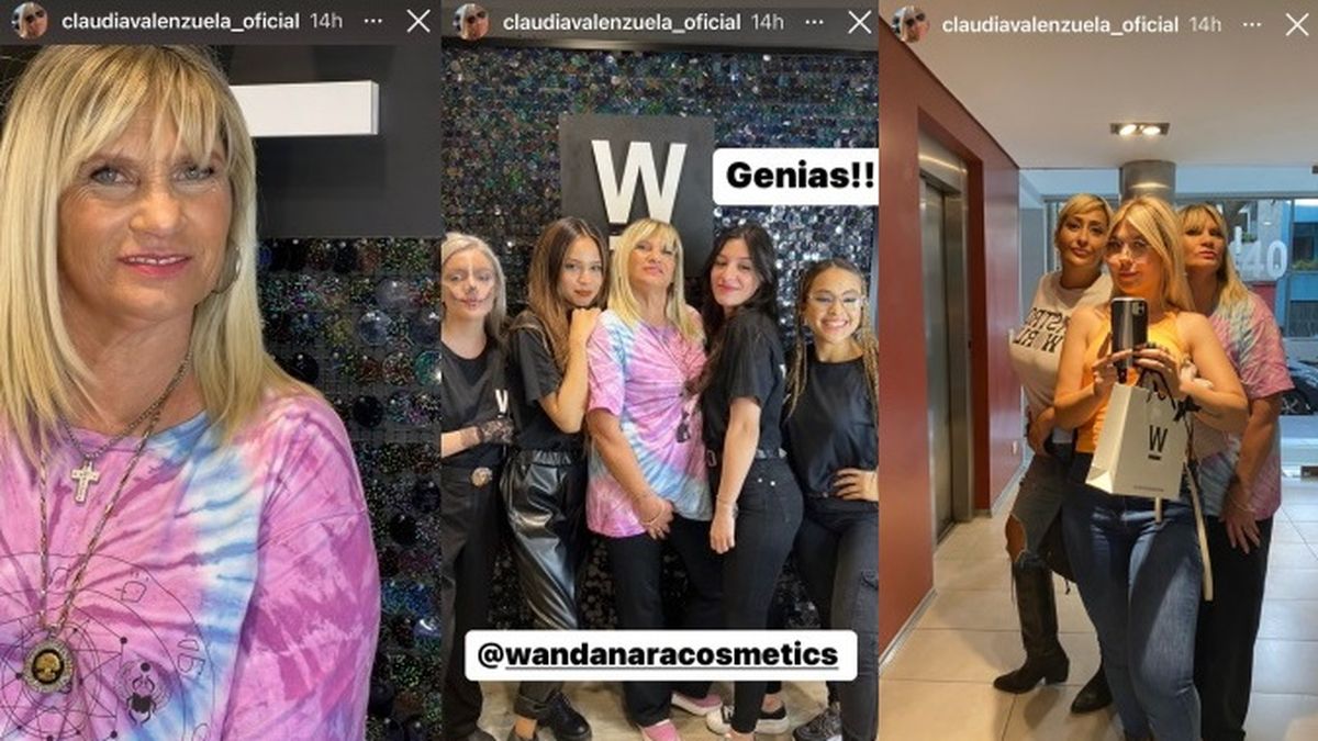 Las historias virtuales de Claudia Valenzuela, la mamá de L-Gante, en el local de cosméticos de Wanda Nara. 