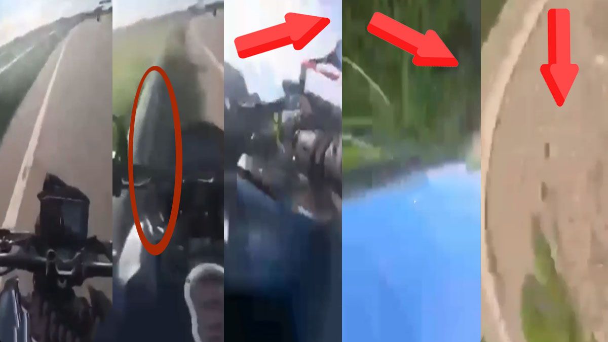 La secuencia del accidente mortal del motociclista que viajaba a 185 km/h en una ruta brasileña. (foto: Captura de TV) La secuencia del accidente mortal del motociclista que viajaba a 185 km/h en una ruta brasileña. (foto: Captura de TV)