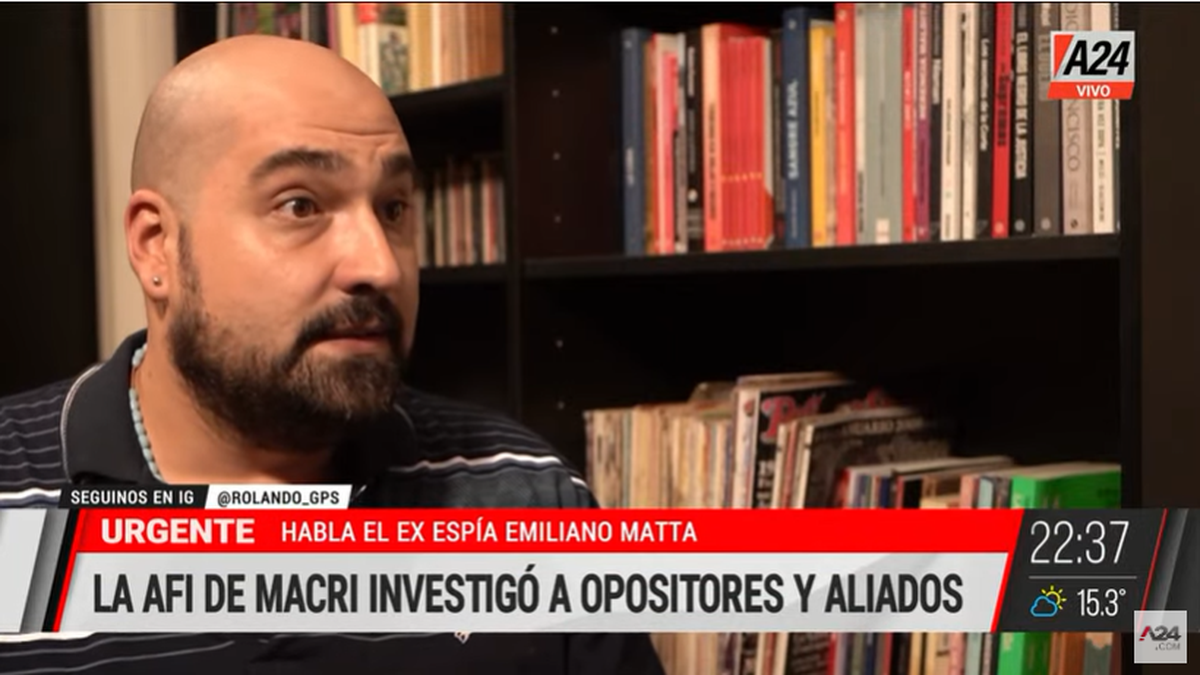 El exintegrante de la Agencia Federal de Inteligencia (AFI) Emiliano Matta en la entrevista con Rolando Graña en GPS (Foto: captura A24).