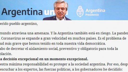¿Qué dice la carta de Alberto Fernández al querido pueblo argentino?