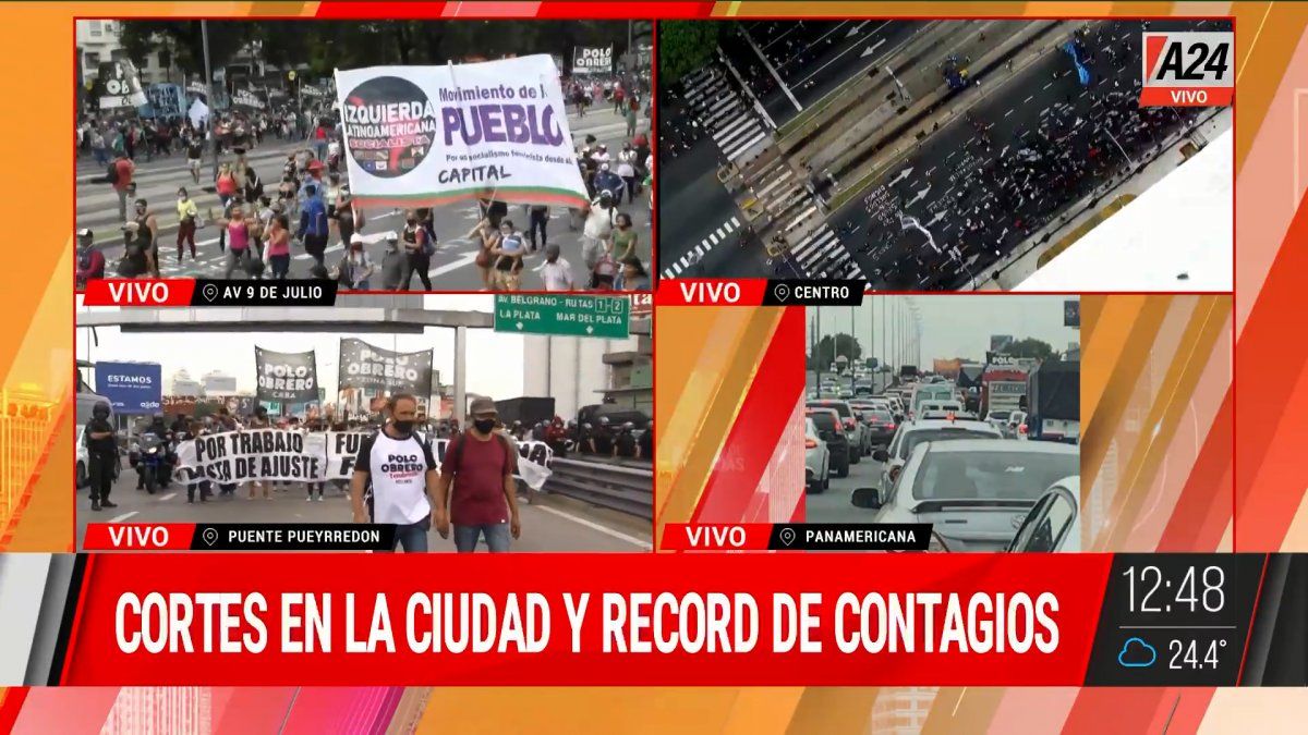 Así se dieron los cortes en los accesos de la Ciudad. (Captura de Tv)