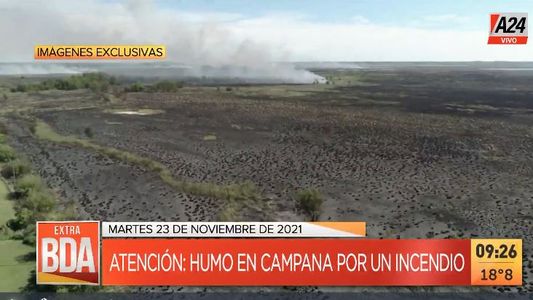 Incendio y humo en el ramal Campana de la Panamericana