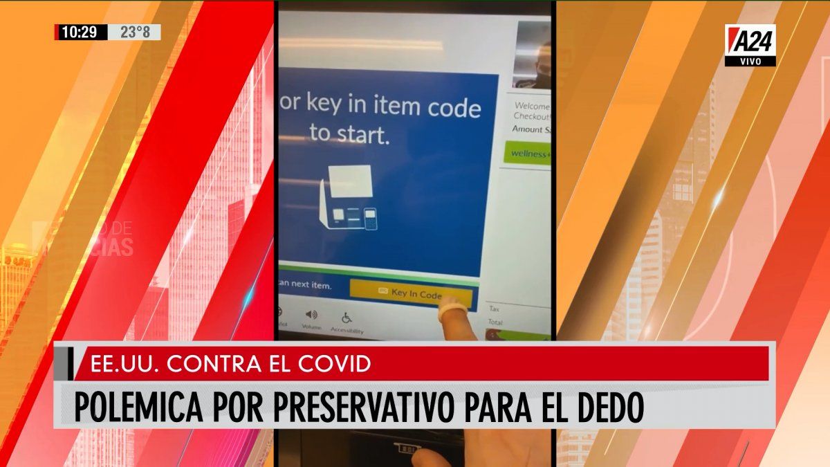 Polémico preservativo o dedal de látex para el dedo contra Covid. (Captura de Tv)