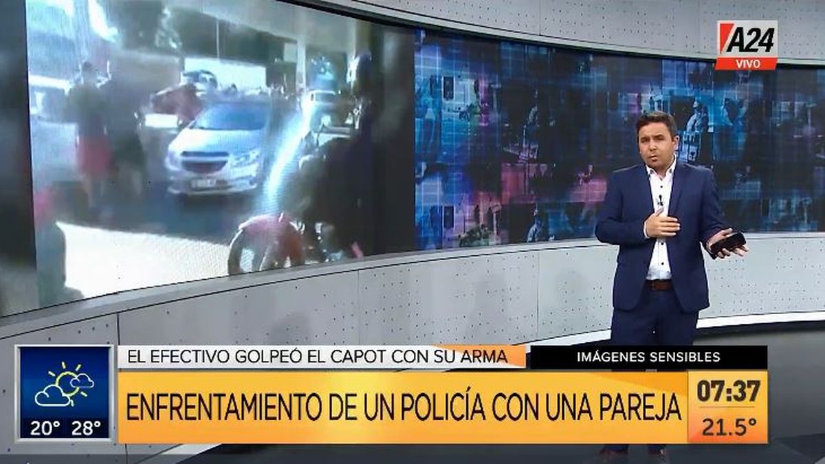 Morón: así un policía se descontroló con una pareja. (Captura de Tv)