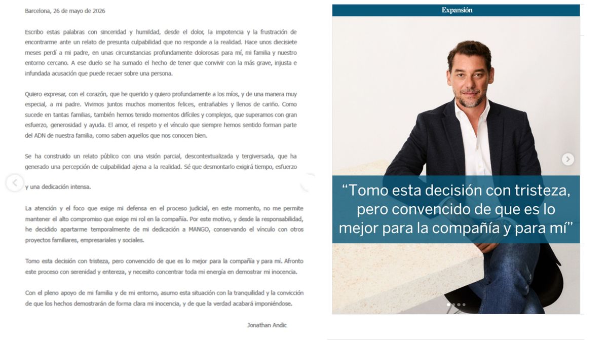 Carta pública de Jonathan Andic, en el que declara su inocencia. (Foto: Cuenta de Instagram de J. Andic)