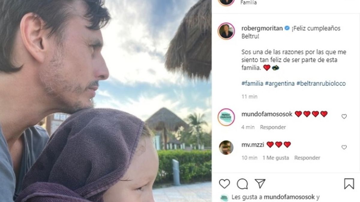 El posteo con el que Roberto García Moritán saludó a Beltrán Vicuña Ardohain, uno de los hijas de Pampita y el actor chileno, por su cumpleaños número 9.