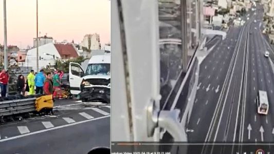 Caos en la autopista 25 de mayo: una combi se estrelló con 19 personas a bordo
