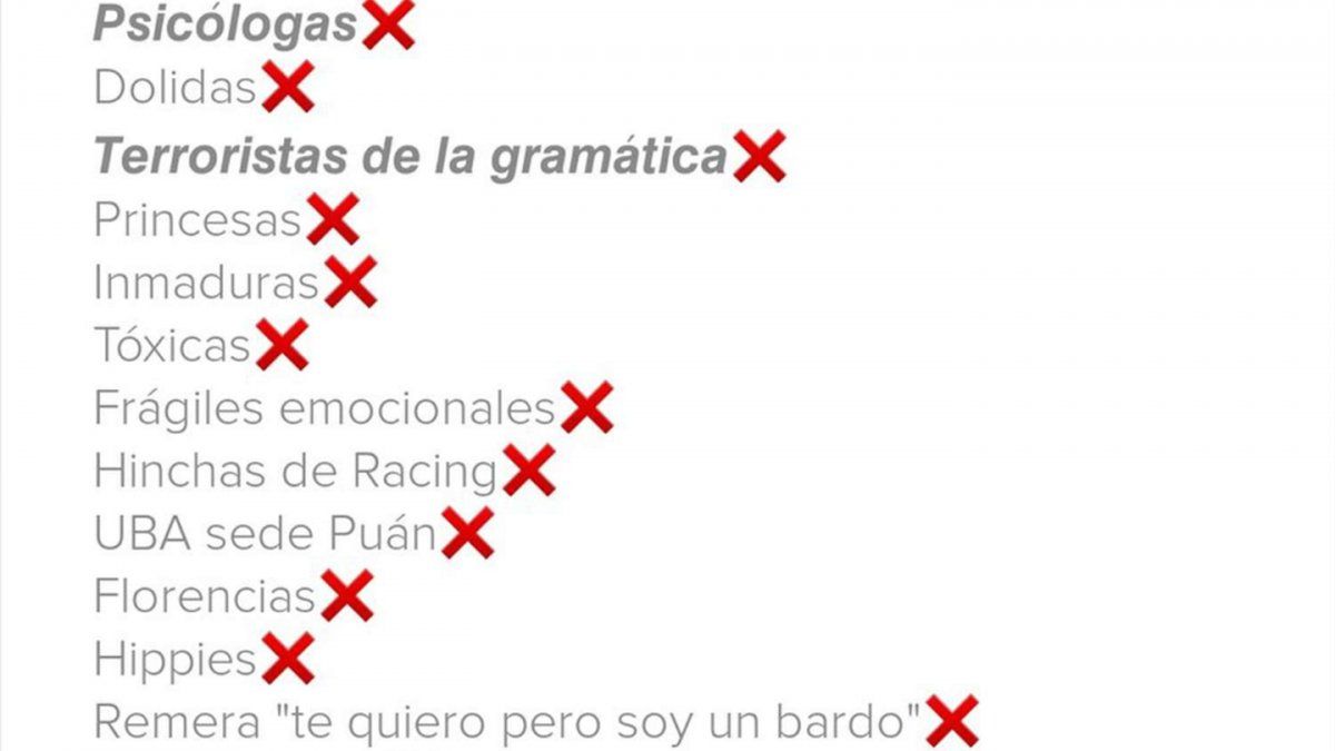 La lista de Luciano para aceptar una cita por Tinder.&nbsp;
