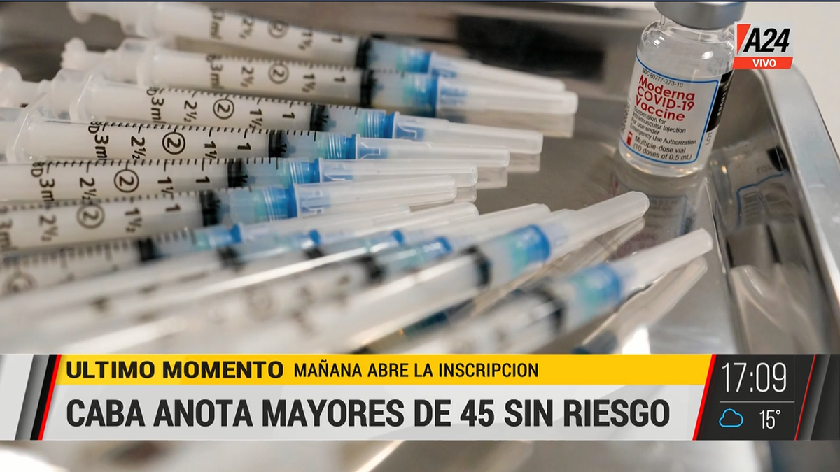 Vacunas: se abre la inscripción en CABA para mayores de 45 años que no tienen patologías previas (Foto: Captura TV: A24).