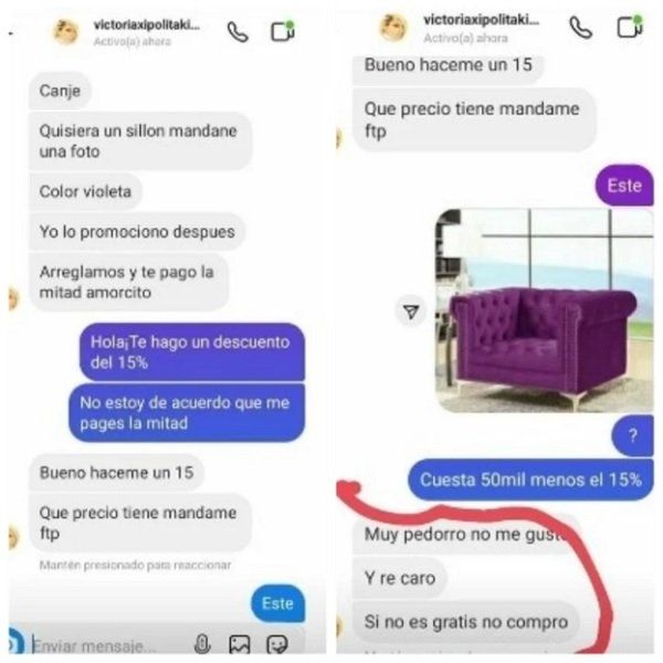 La conversación que habría mantenido Vicky Xipolitakis con una empresa fabricante de muebles. 