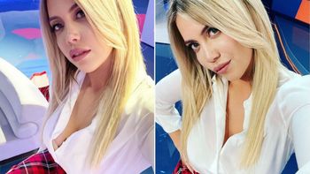 El look colegiala de Wanda Nara en la tevé italiana