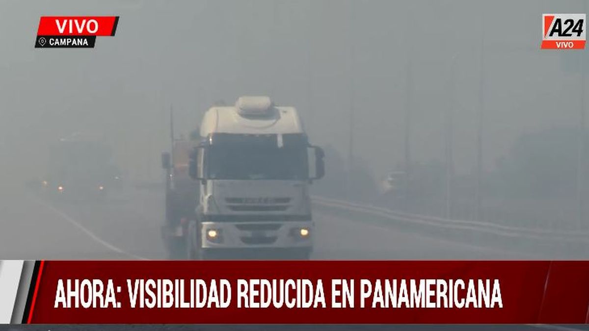 Campana: así continúa el incendio y humo que afecta la Panamericana. (Captura de Tv)