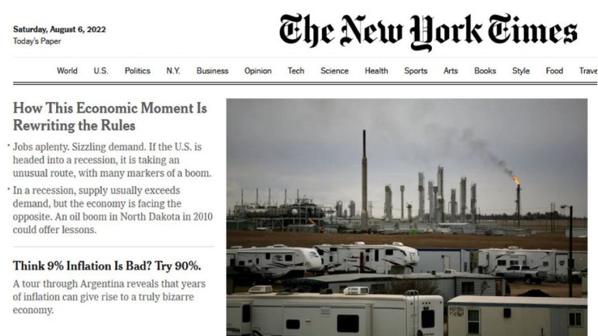 La tapa del New York Times que habla sobre la inflación de la Argentina (Foto: NA).