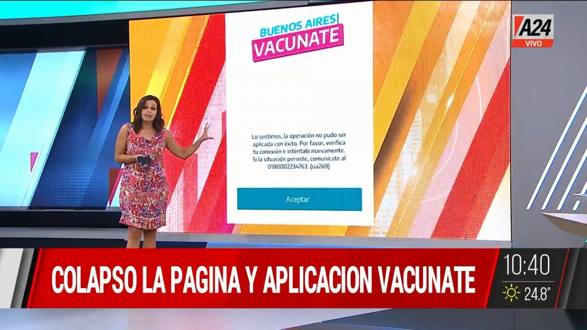 Este es el mensaje que emitía Vacunate durante la saturación en el sitio (Foto: captura de TV).
