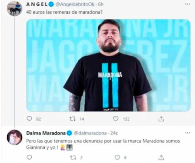 El tuit de Dalma con Diego Jr., que después borró.