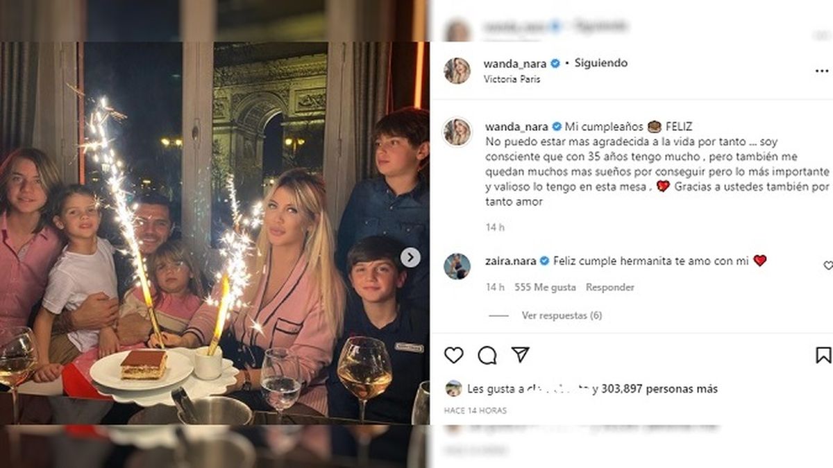 El posteo con el que Wanda Nara comparti&oacute; con sus seguidores su festejo de cumplea&ntilde;os rodeada de sus afectos m&aacute;s preciados: su marido y sus hijos.&nbsp;