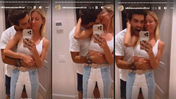 Nicole Neumann y Manu Urcera, caricias y besos frente al espejo