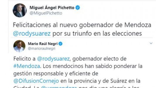 Macri y Pichetto felicitaron a Suárez por el triunfo