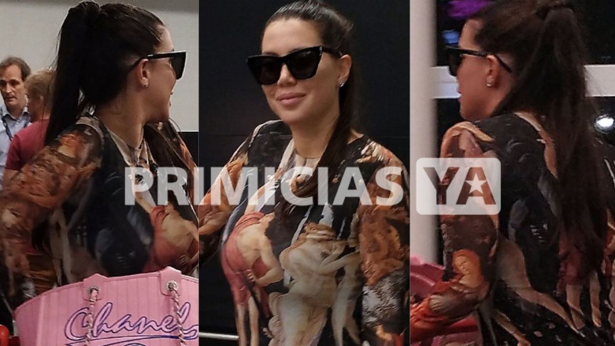 Wanda Nara llegó a la Argentina desde Brasil y revolucionó el aeropuerto con su look