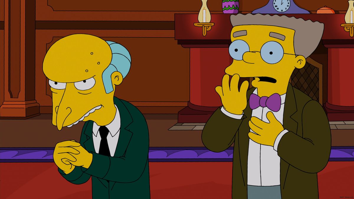 Waylon J. Smithers Jr. debutó en Los Simpson con un aspecto distinto debido a un fallo de coloración que luego fue corregido.