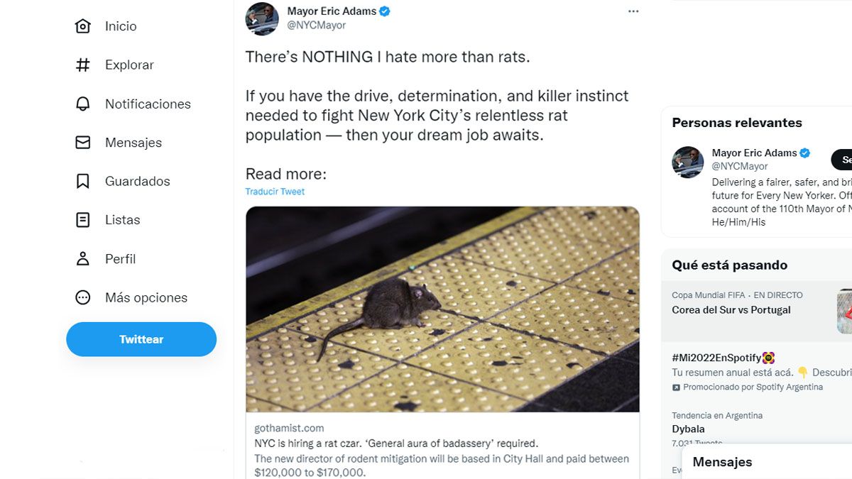 The Mayor Of New York Is Looking For A Rat Killer Jar For A Salary Of Up To $170,000 A Year (Photo: Eric Adams' Twitter Account)