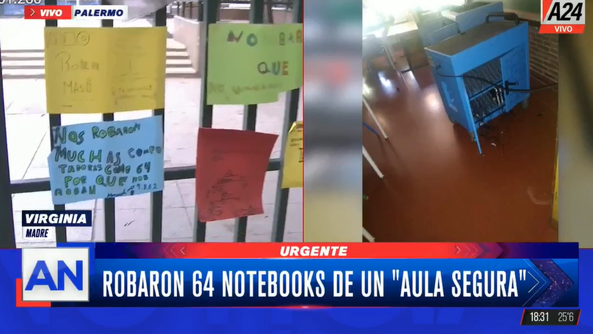 Robaron computadoras de un colegio en un aula segura. (Foto: captura A24)