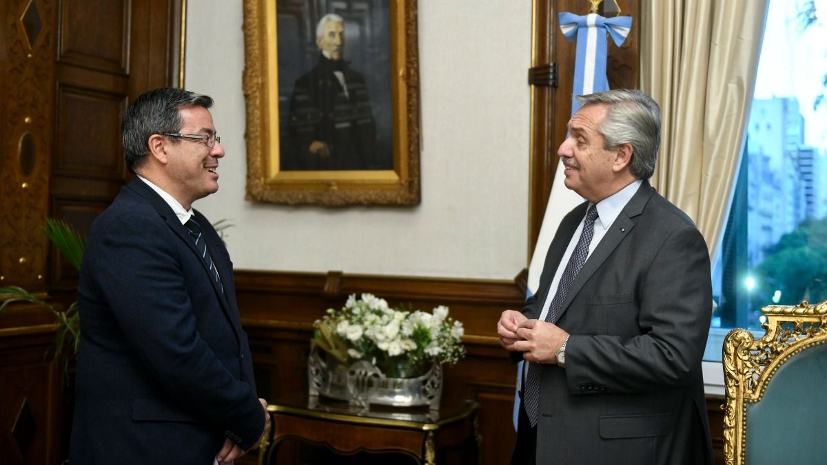 Albero Fernández con Germán Martínez en la Casa Rosada.