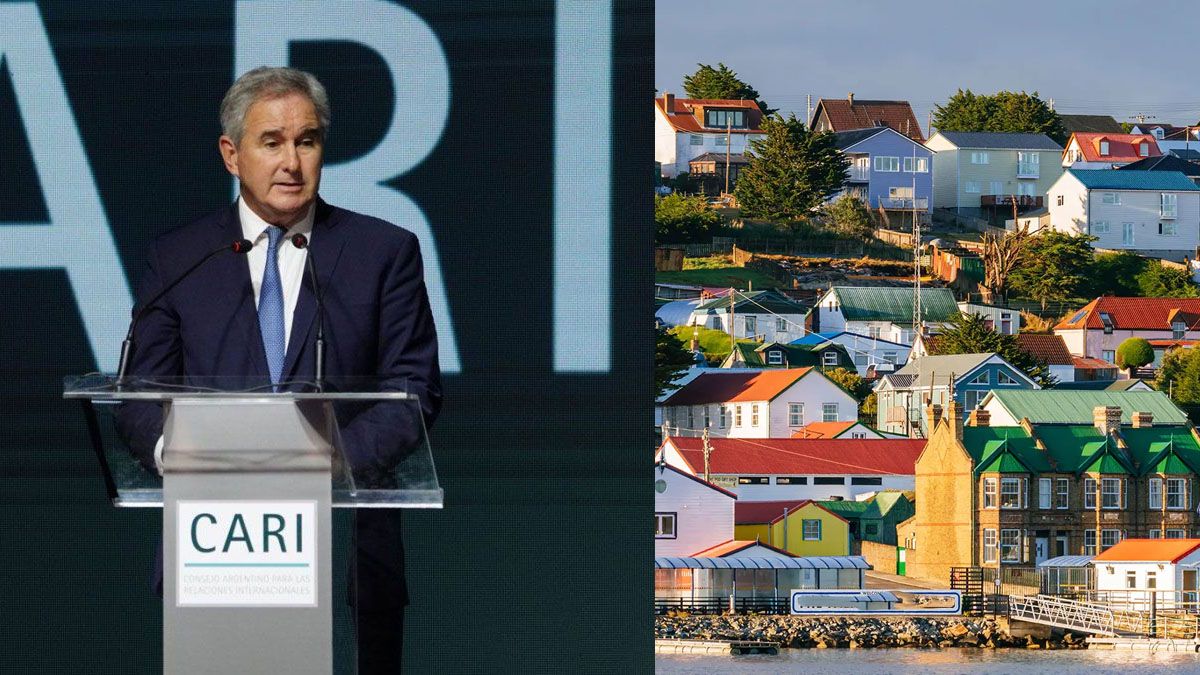 El canciller Pablo Quirno y firmes declaraciones sobre Malvinas delante del embajador británico. (Foto: A24.com)