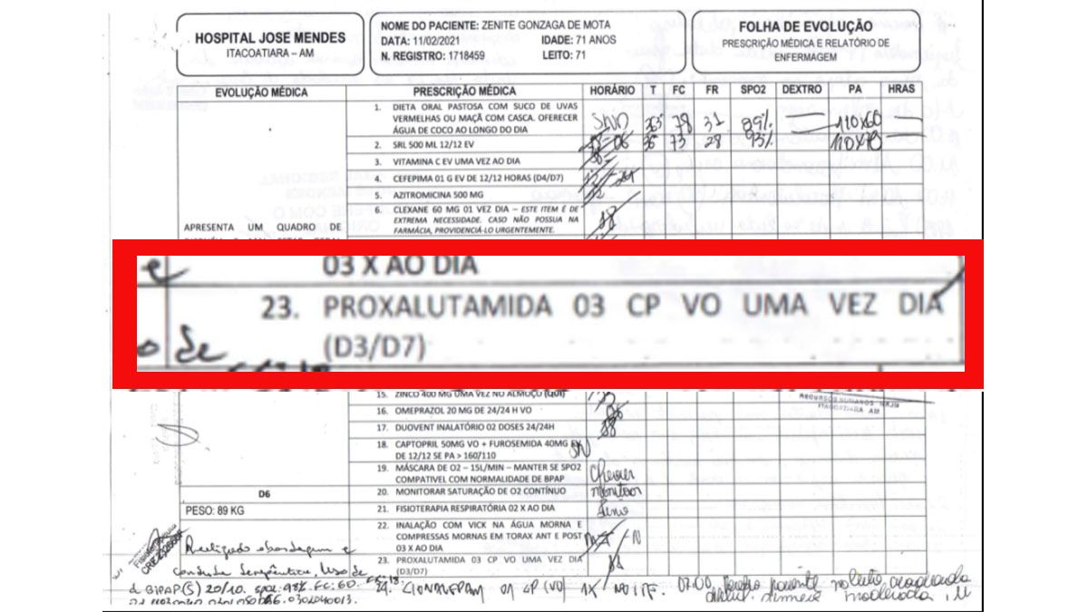 Ficha clínica en la que se ve la administración de la droga no autorizada (Foto: Gentileza 