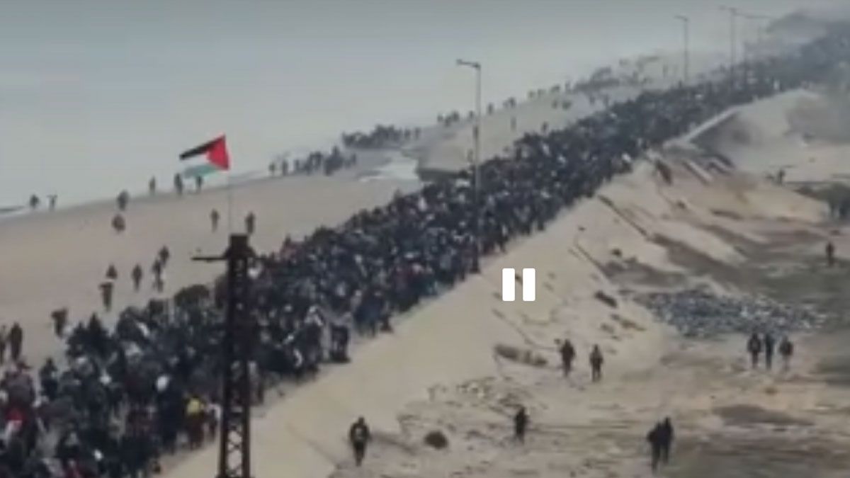 Cientos de miles de gazat&iacute;es, en la larga peregrinaci&oacute;n hacia el norte de la Franja de Gaza (Foto: captura de TV).