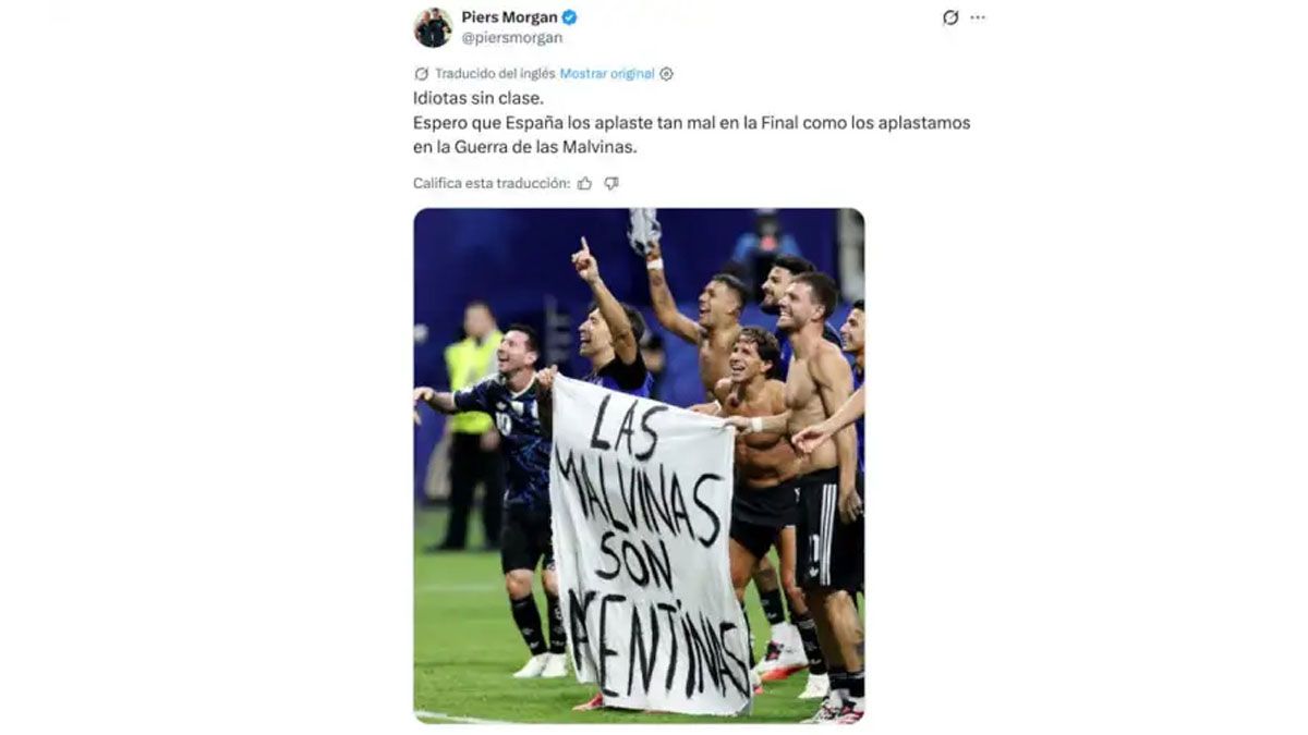 Piers Morgan, furioso contra la Argentina cuando vio la bandera sobre la soberanía de Malvinas. (foto: cuenta de X de Morgan)