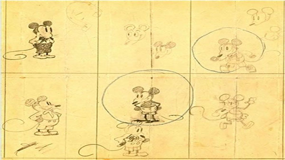 Los primeros esbozos y dibujos del rat&oacute;n Mickey en la d&eacute;cada de 1920 (Foto: gentileza Pinterest).
