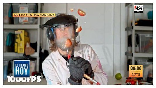 Virales: así explota una manzana suspendida en el aire en cámara lenta