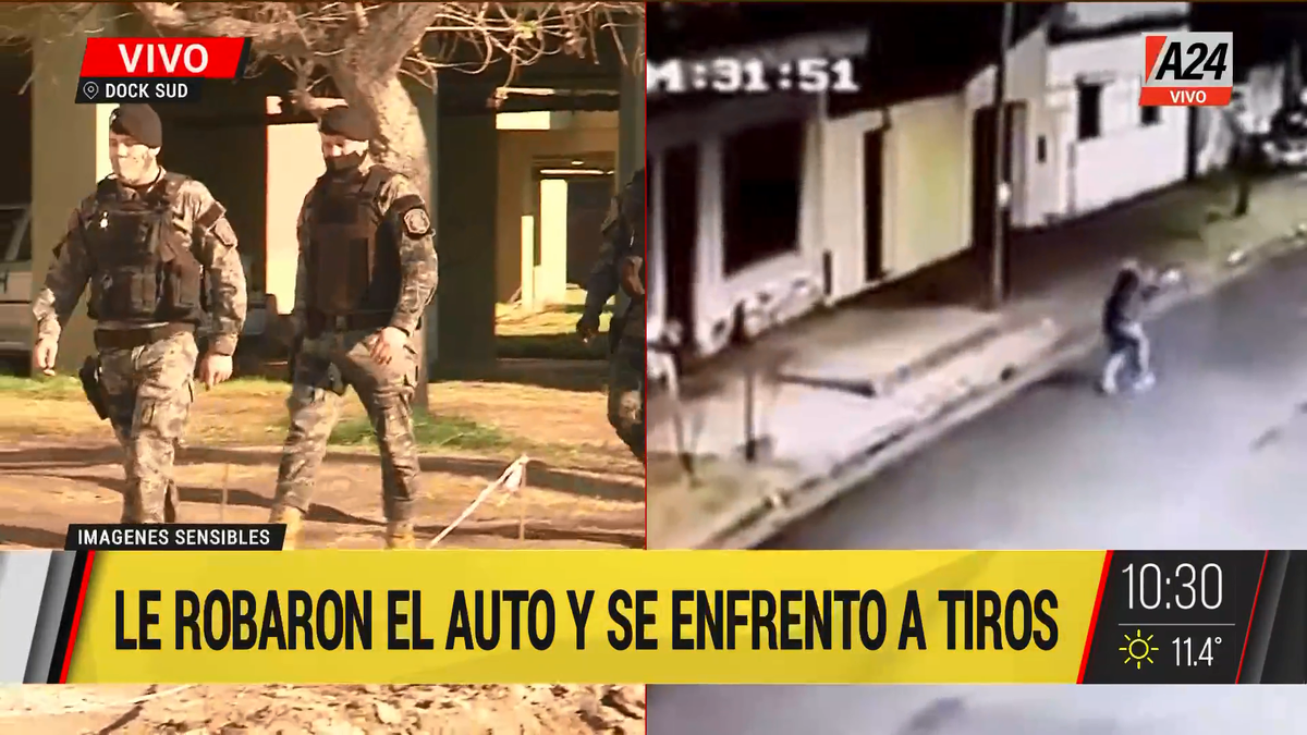 Paso a paso de cómo el gendarme resistió a los tiros el robo.&nbsp; (Captura de Tv)