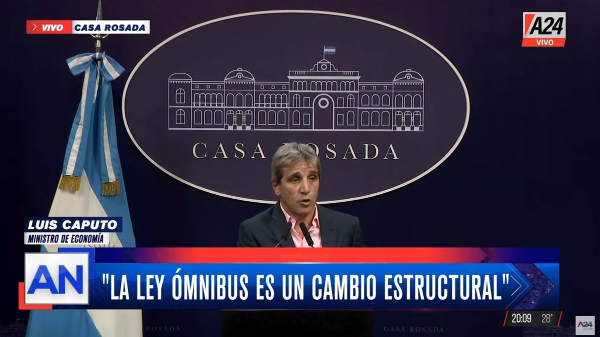 El Gobierno retira el capítulo fiscal de la Ley Ómnibus para acelerar y facilitar su aprobación. (Captura)