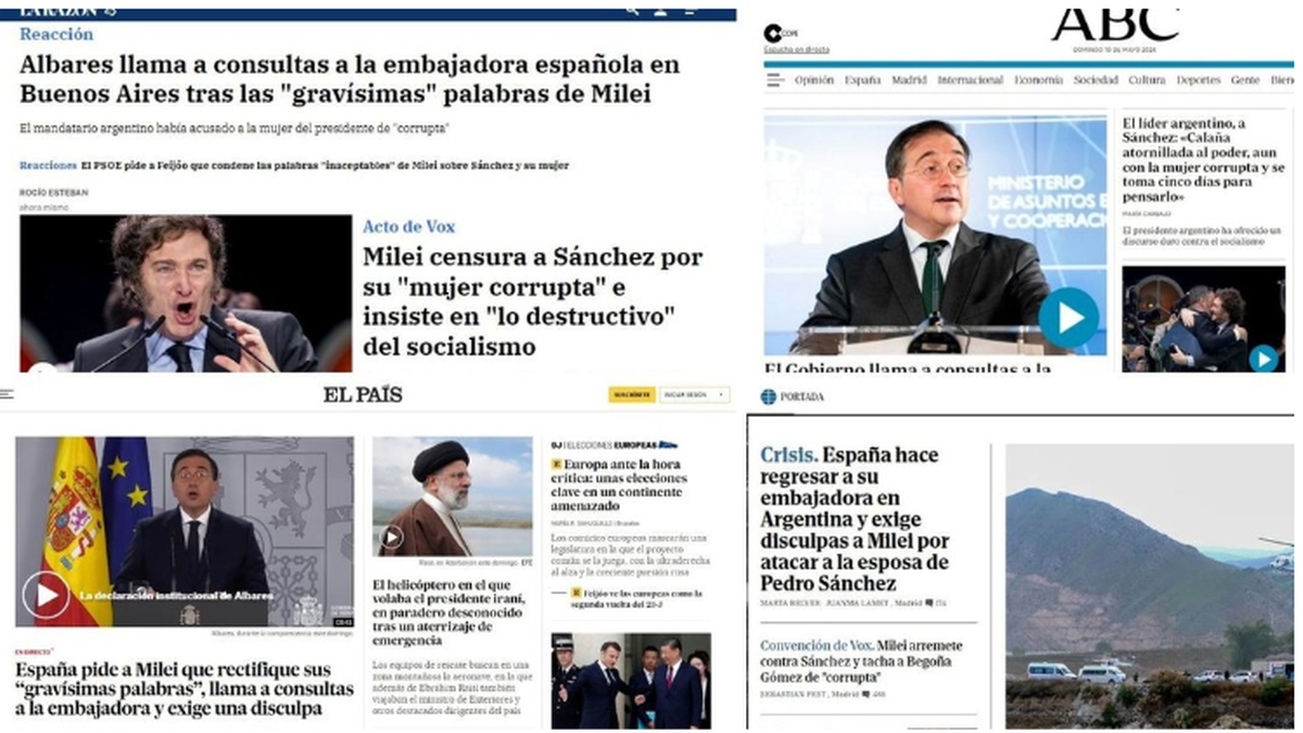 Los diarios españoles de derecha se desmarcaron de los dichos de Milei a Sánchez