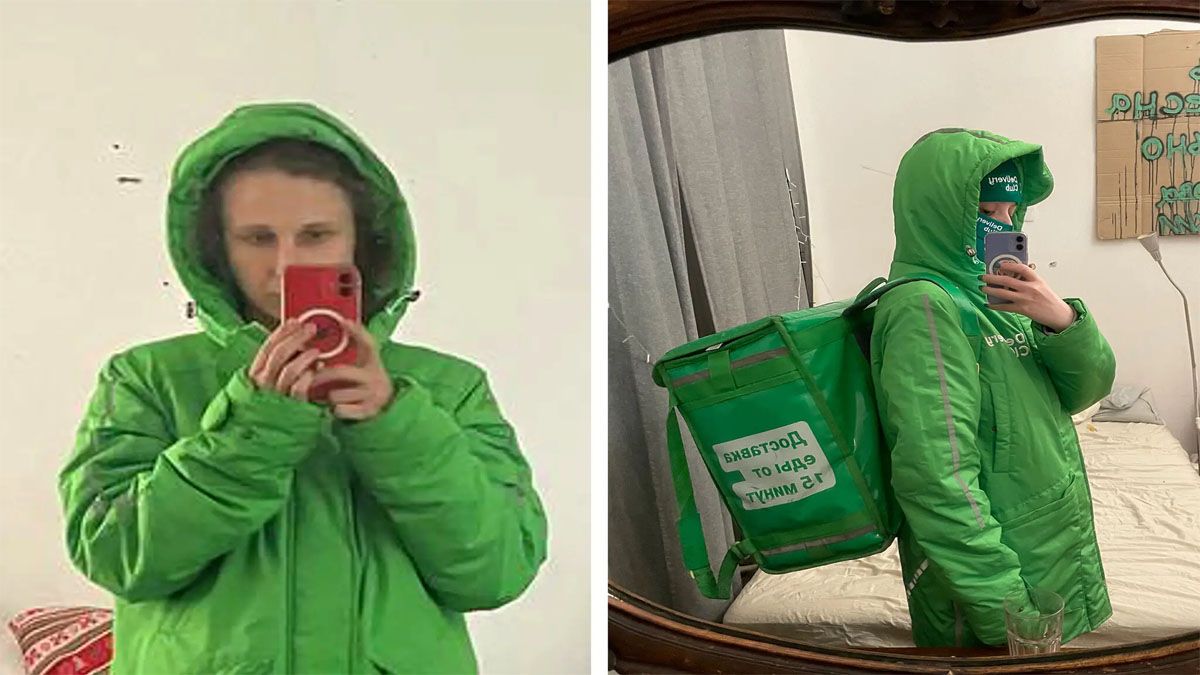 Toda de verde, como repartidora de 