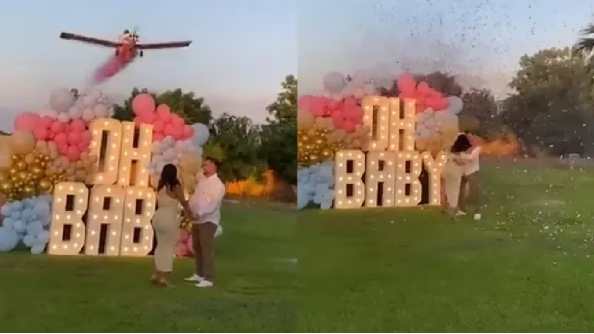 Contrataron un avioneta para revelar el sexo de su bebé
