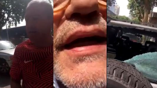 Motociclista enloqueció y le rompió de una piña la luneta de la camioneta de Juan Leyrado