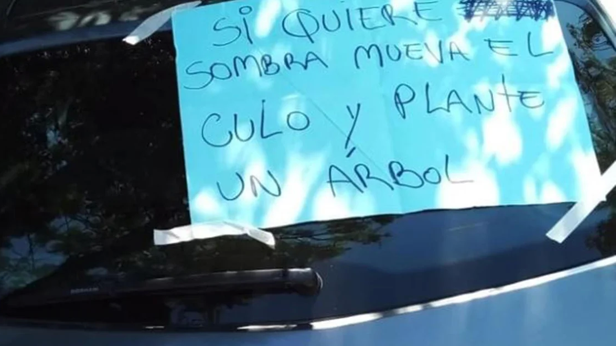 Se indignó con un auto mal estacionado y le dejó un cartel: Si quiere sombra