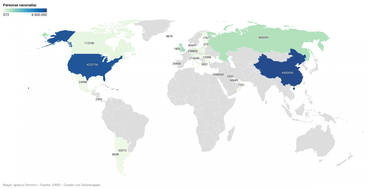 Mapa mundial de vacunación: más de 30.000 argentinos ya recibieron la primera dosis