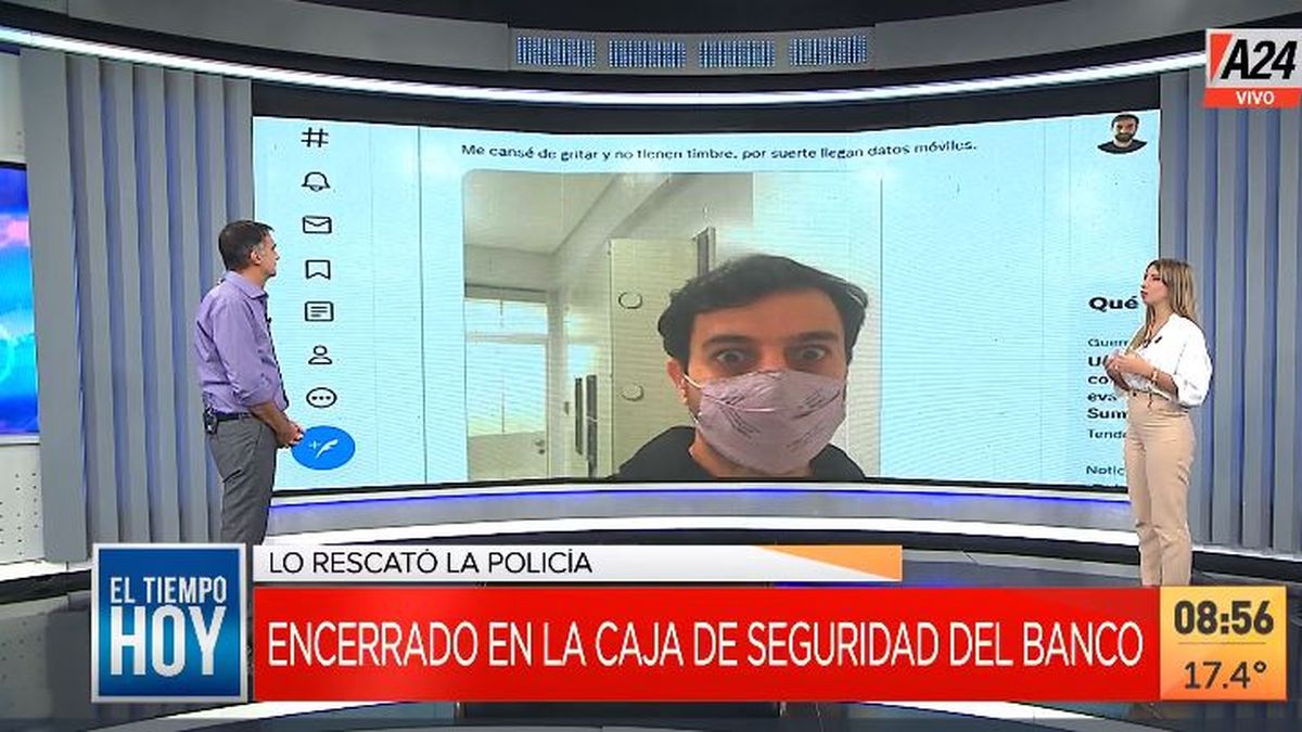Insólito: se quedó encerrado en las cajas de seguridad. (Captura de Tv)