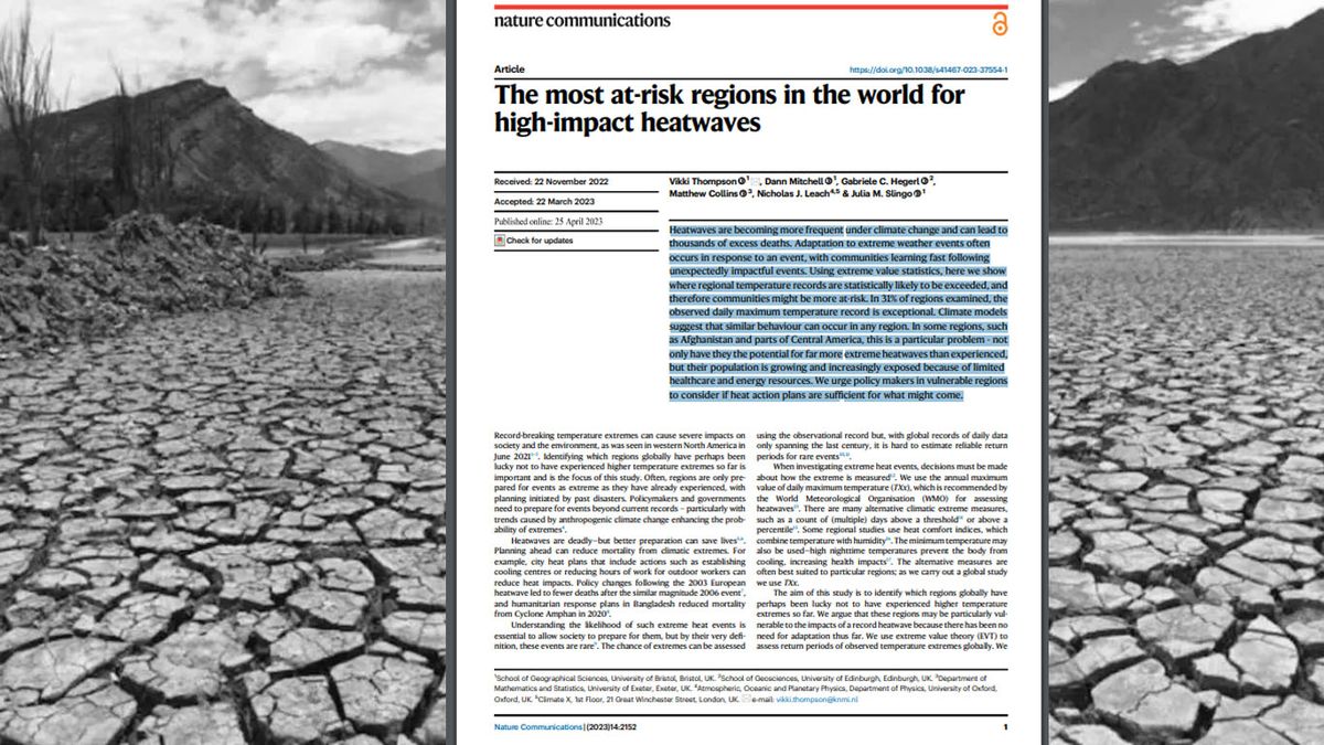 El art&iacute;culo especializado en el que se incluye al Noroeste argentino como una de las regiones en mayor riesgo por las olas de calor con alt&iacute;simas temperaturas. (Foto: Nature Communications).